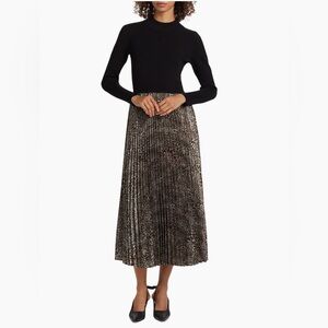 NWT Elie Tahari Mave Leopard Mixed Media Midi Dress Size Large